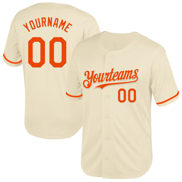 Custom Cream Orange Mesh Authentic Throwback Baseball Jersey