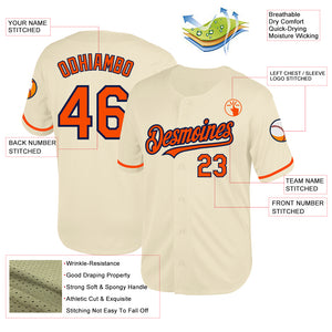 Custom Cream Orange-Navy Mesh Authentic Throwback Baseball Jersey