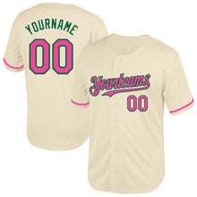 Load image into Gallery viewer, Custom Cream Pink-Kelly Green Mesh Authentic Throwback Baseball Jersey
