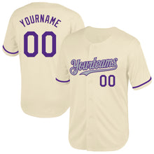 Load image into Gallery viewer, Custom Cream Purple-Gray Mesh Authentic Throwback Baseball Jersey
