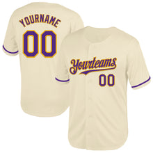 Load image into Gallery viewer, Custom Cream Purple-Gold Mesh Authentic Throwback Baseball Jersey
