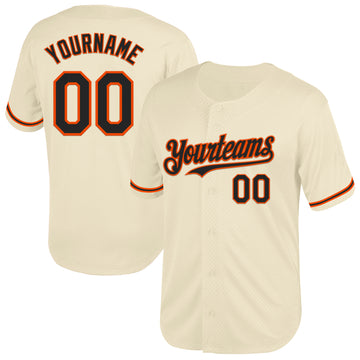 Custom Cream Black-Orange Mesh Authentic Throwback Baseball Jersey