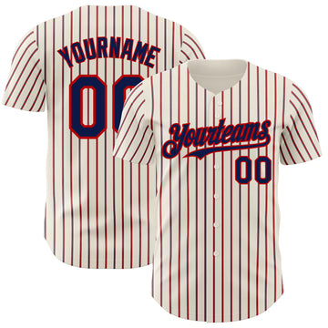 Custom Cream (Navy Red Pinstripe) Navy-Red Authentic Baseball Jersey