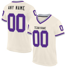Load image into Gallery viewer, Custom Cream Purple-Gray Mesh Authentic Throwback Football Jersey
