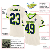 Load image into Gallery viewer, Custom Cream Navy-Neon Green Mesh Authentic Throwback Football Jersey
