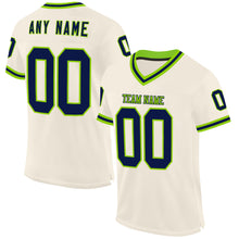 Load image into Gallery viewer, Custom Cream Navy-Neon Green Mesh Authentic Throwback Football Jersey
