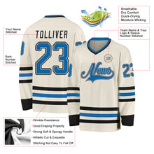 Load image into Gallery viewer, Custom Cream Blue Gray-Black Hockey Jersey
