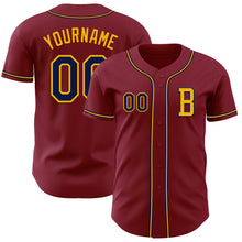 Load image into Gallery viewer, Custom Crimson Navy-Gold Authentic Baseball Jersey
