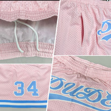 Load image into Gallery viewer, Custom Light Pink Light Blue-White Authentic Throwback Basketball Shorts
