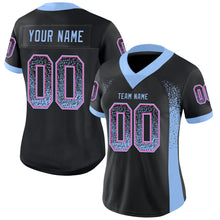 Load image into Gallery viewer, Custom Black Light Blue-Pink Drift Fashion Football Jersey
