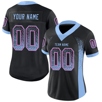 Custom Black Light Blue-Pink Drift Fashion Football Jersey