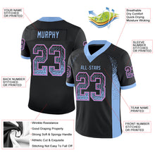 Load image into Gallery viewer, Custom Black Light Blue-Pink Drift Fashion Football Jersey
