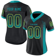 Load image into Gallery viewer, Custom Black Teal-Yellow Drift Fashion Football Jersey
