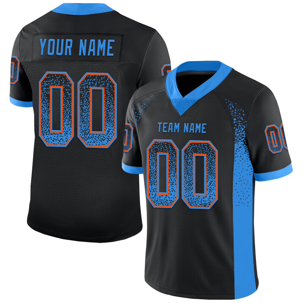 Custom Black Powder Blue-Orange Drift Fashion Football Jersey