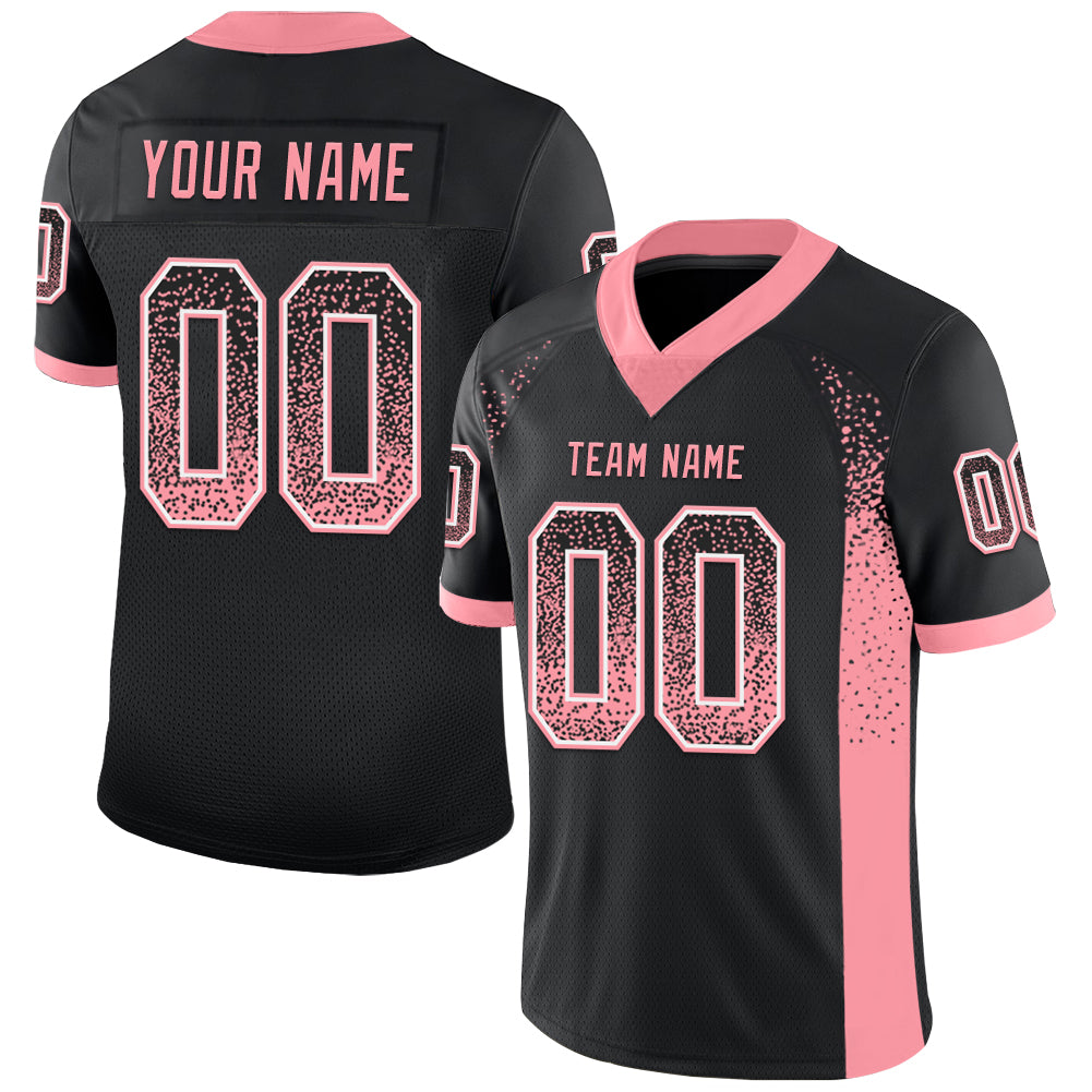 Custom Black Medium Pink-White Drift Fashion Football Jersey