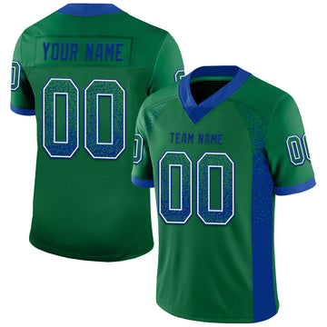 Custom Kelly Green Royal-White Mesh Drift Fashion Football Jersey