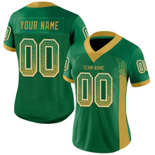 Load image into Gallery viewer, Custom Kelly Green Old Gold-White Mesh Drift Fashion Football Jersey
