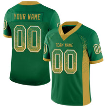 Load image into Gallery viewer, Custom Kelly Green Old Gold-White Mesh Drift Fashion Football Jersey

