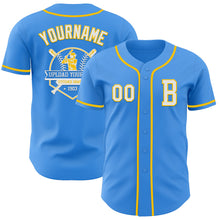 Load image into Gallery viewer, Custom Electric Blue White-Yellow Authentic Baseball Jersey
