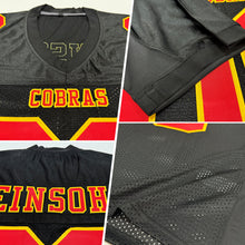 Load image into Gallery viewer, Custom Black Red-Gold Mesh Authentic Football Jersey
