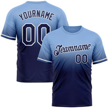 Load image into Gallery viewer, Custom Light Blue Navy-White Fade Fashion Performance T-Shirt

