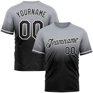 Custom Gray Black-White Fade Fashion Performance T-Shirt