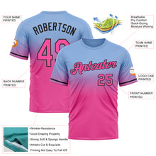 Load image into Gallery viewer, Custom Light Blue Pink-Black Fade Fashion Performance T-Shirt
