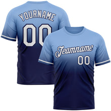 Load image into Gallery viewer, Custom Light Blue White-Navy Fade Fashion Performance T-Shirt
