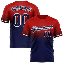 Load image into Gallery viewer, Custom Red Navy-White Fade Fashion Performance T-Shirt
