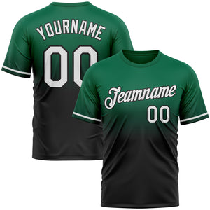 Custom Kelly Green White-Black Fade Fashion Performance T-Shirt