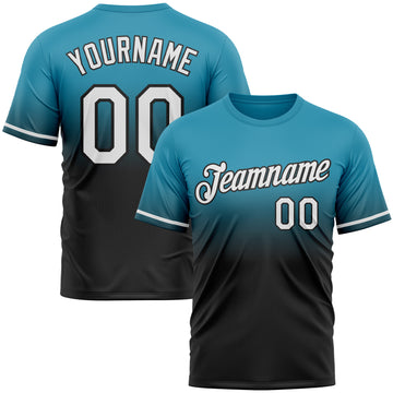 Custom Panther Blue White-Black Fade Fashion Performance T-Shirt