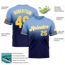 Load image into Gallery viewer, Custom Light Blue Yellow-Navy Fade Fashion Performance T-Shirt
