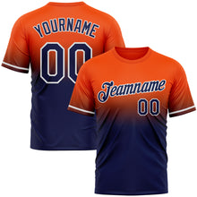 Load image into Gallery viewer, Custom Orange Navy-White Fade Fashion Performance T-Shirt
