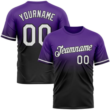 Custom Purple White-Black Fade Fashion Performance T-Shirt