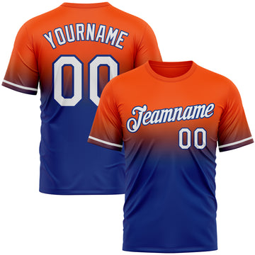 Custom Orange White-Royal Fade Fashion Performance T-Shirt