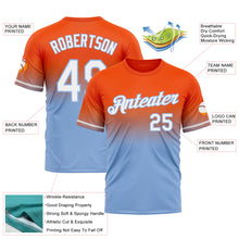 Load image into Gallery viewer, Custom Orange White-Light Blue Fade Fashion Performance T-Shirt
