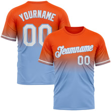 Load image into Gallery viewer, Custom Orange White-Light Blue Fade Fashion Performance T-Shirt

