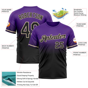 Custom Purple Black-Cream Fade Fashion Performance T-Shirt