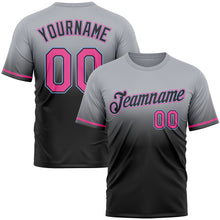 Load image into Gallery viewer, Custom Gray Pink Black-Light Blue Fade Fashion Performance T-Shirt
