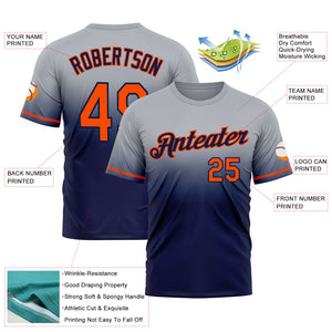 Custom Gray Orange-Navy Fade Fashion Performance T-Shirt