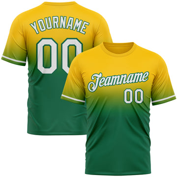 Custom Yellow White-Kelly Green Fade Fashion Performance T-Shirt