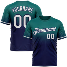 Load image into Gallery viewer, Custom Teal White-Navy Fade Fashion Performance T-Shirt
