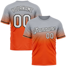 Load image into Gallery viewer, Custom Gray Orange-Black Fade Fashion Performance T-Shirt
