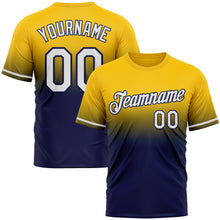 Load image into Gallery viewer, Custom Yellow White-Navy Fade Fashion Performance T-Shirt

