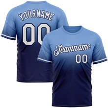 Load image into Gallery viewer, Custom Powder Blue White-Navy Fade Fashion Performance T-Shirt
