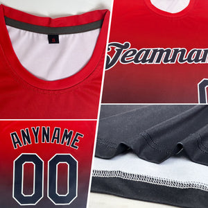 Custom Gray Red-Navy Fade Fashion Performance T-Shirt