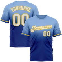 Load image into Gallery viewer, Custom Light Blue Royal-Yellow Fade Fashion Performance T-Shirt
