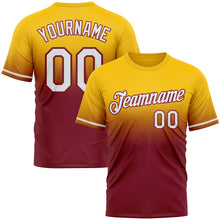 Load image into Gallery viewer, Custom Yellow White-Crimson Fade Fashion Performance T-Shirt
