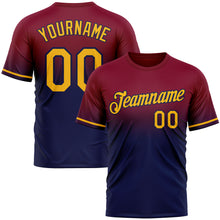 Load image into Gallery viewer, Custom Maroon Gold-Navy Fade Fashion Performance T-Shirt
