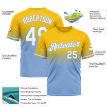 Load image into Gallery viewer, Custom Yellow White-Light Blue Fade Fashion Performance T-Shirt
